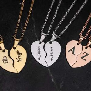 ` Couple Broken Heart Necklace Set