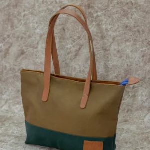 Brown and Green canvas Ladies Hand bag