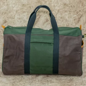 Green and brown canvas travel bag