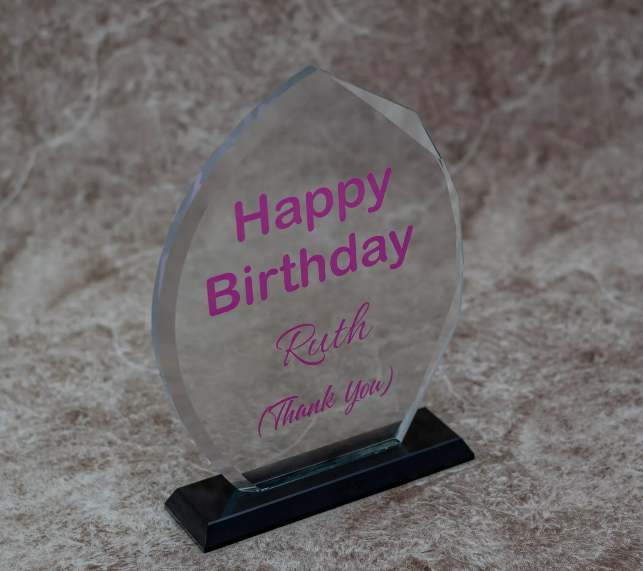 Personalised Crystal Trophy with a Birthday Message