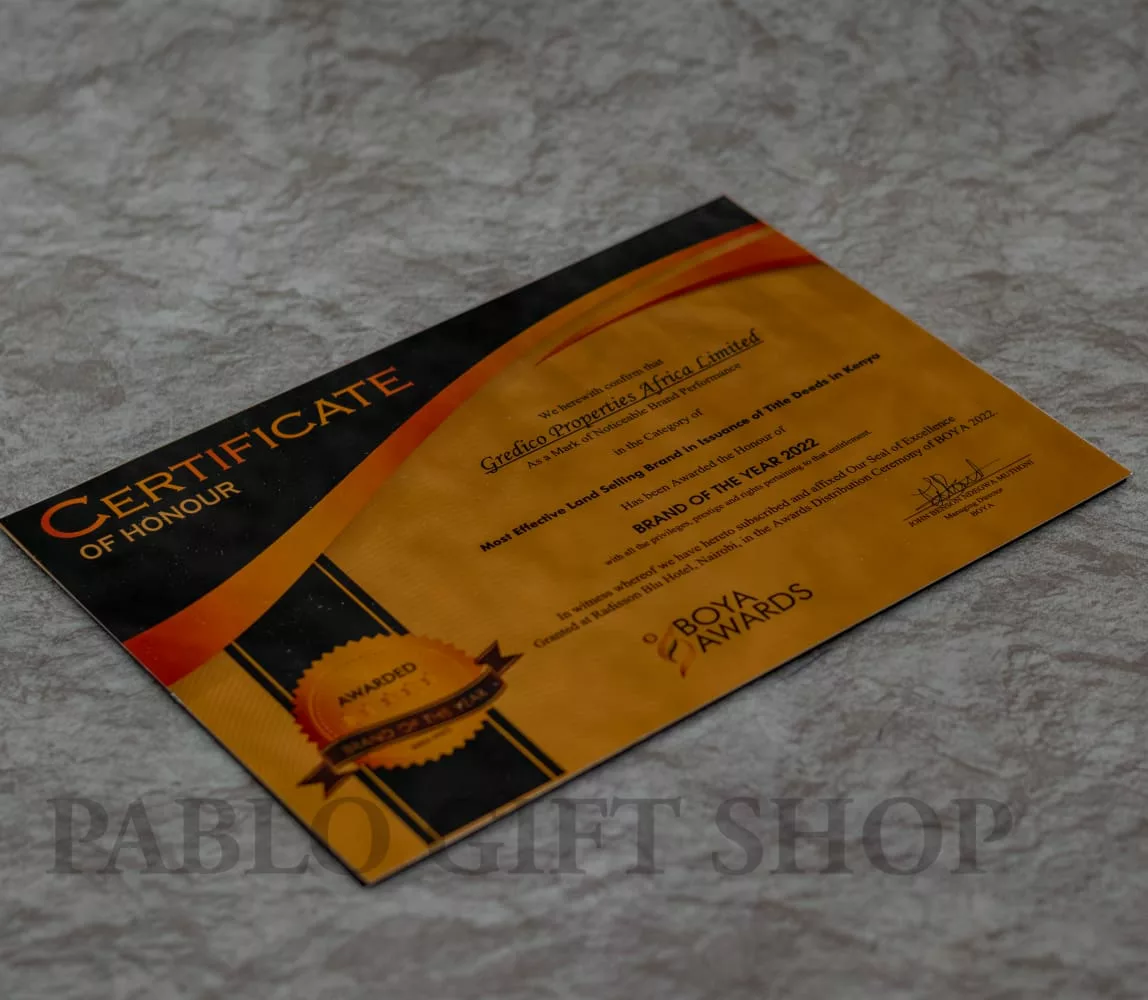 Custom Made Brass Certificate