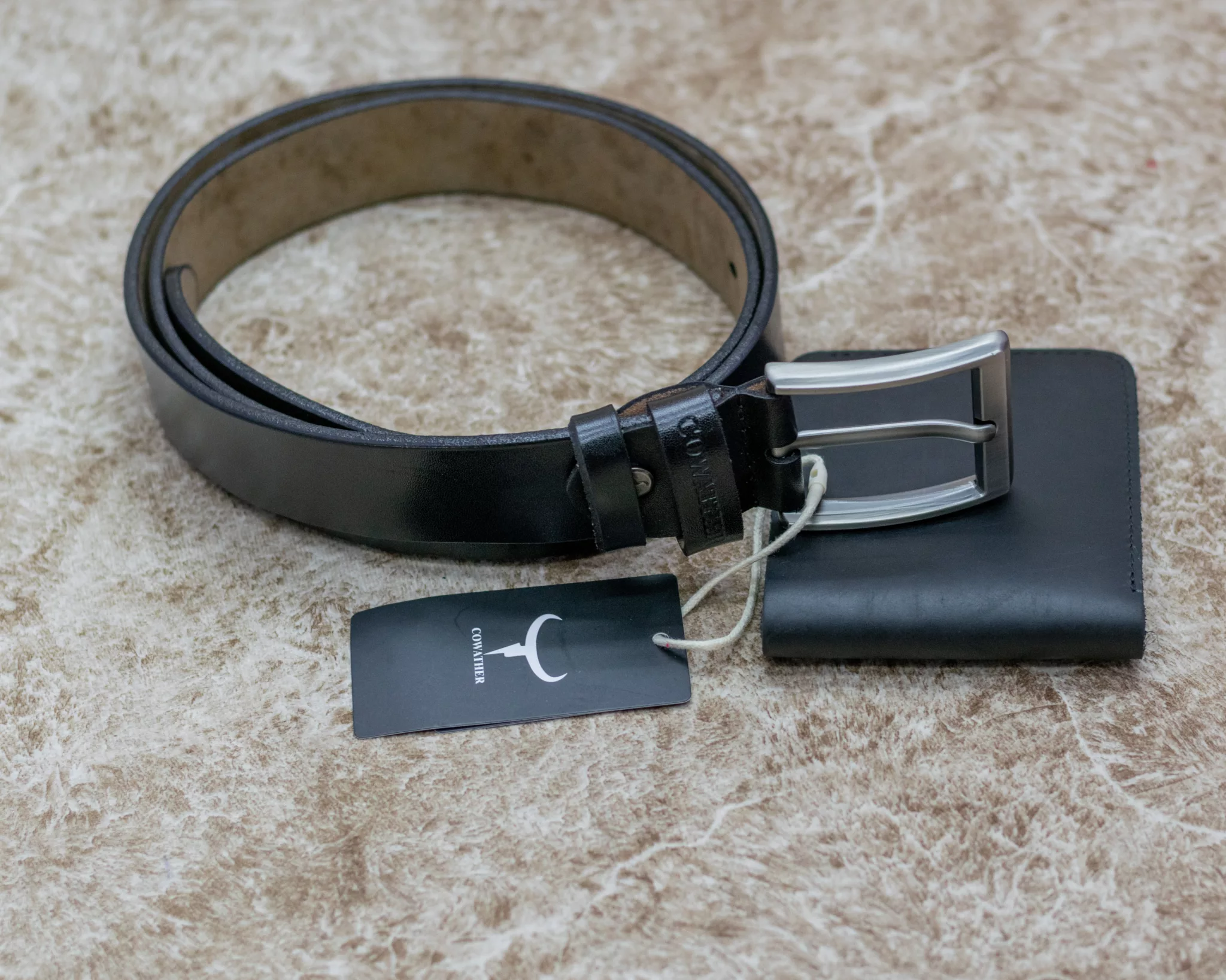 Black Genuine Leather Belt and Wallet