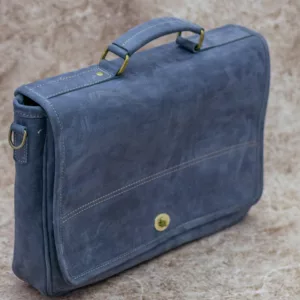 Blue Pure Leather Laptop Briefcase