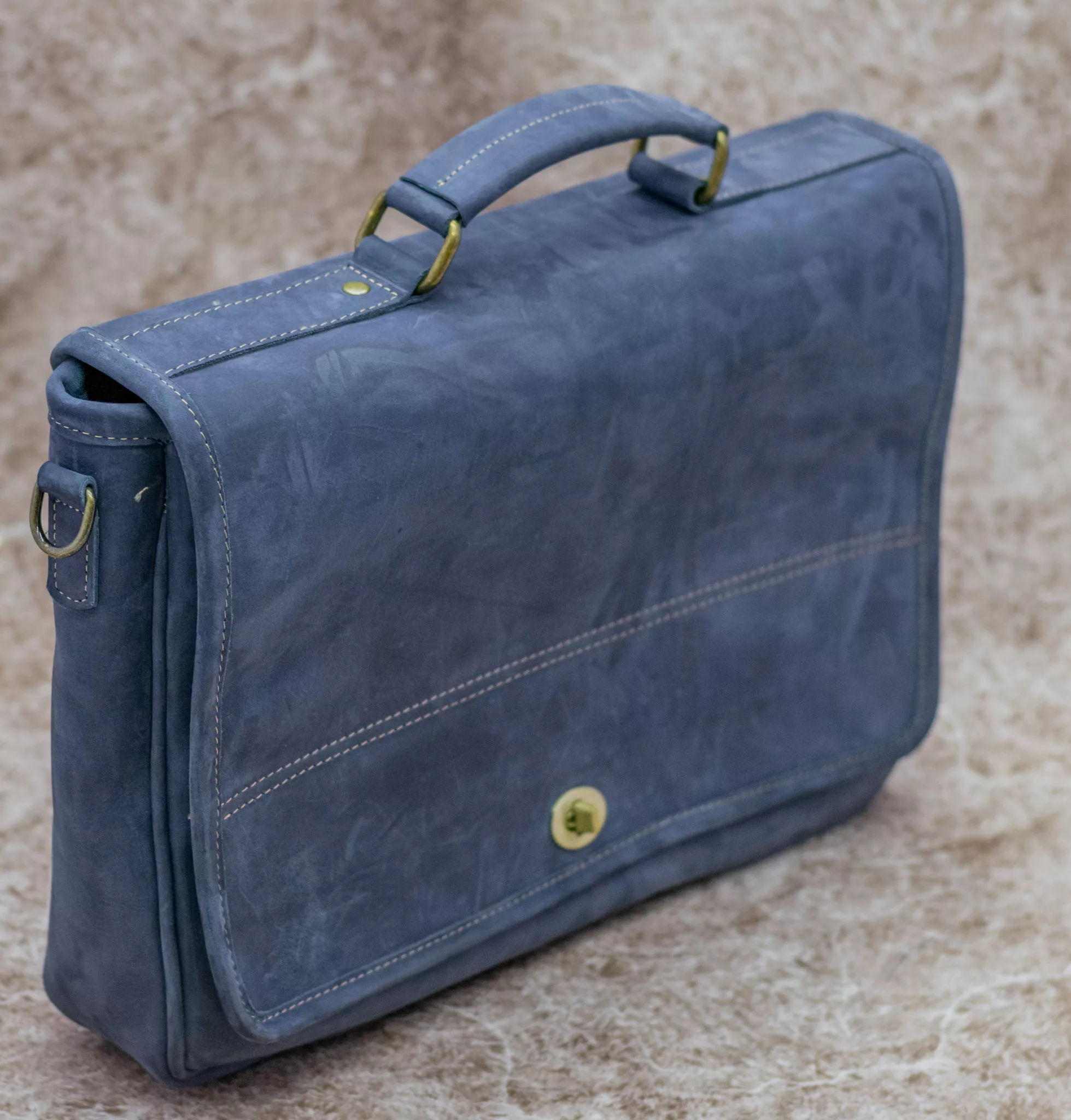 Blue Pure Leather Laptop Briefcase