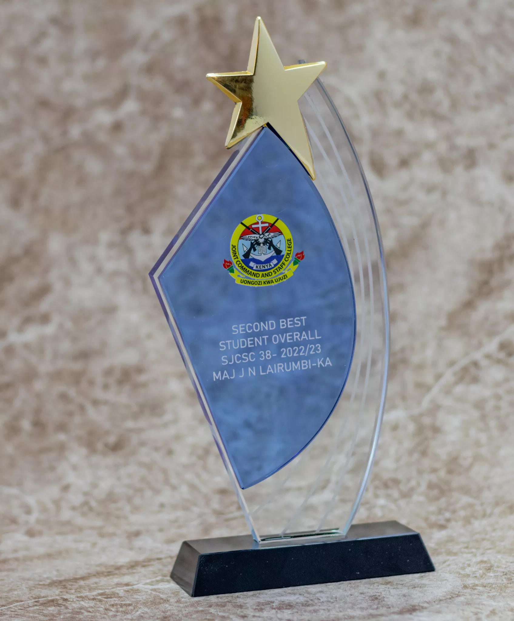 Branded Blue Star Crystal Award Trophy
