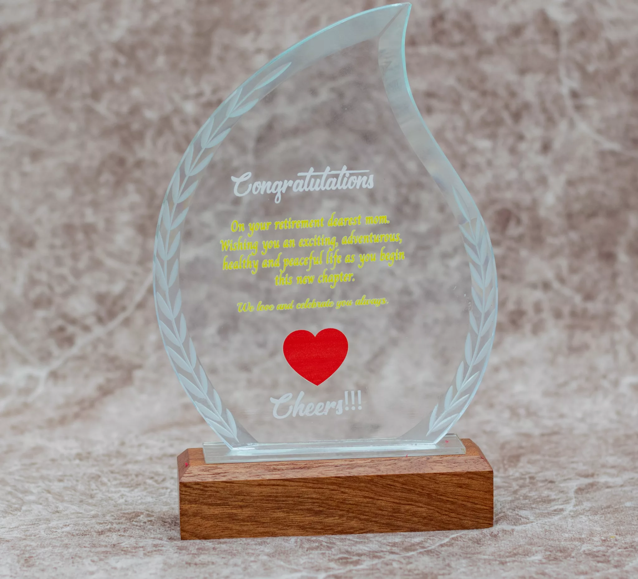 Clear Crystal Leaf Personalised Trophy Award