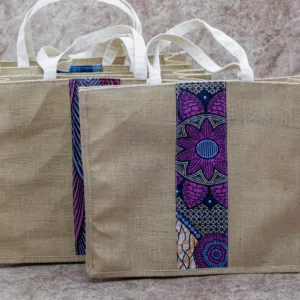 Jute Bag with a Kitenge Strip