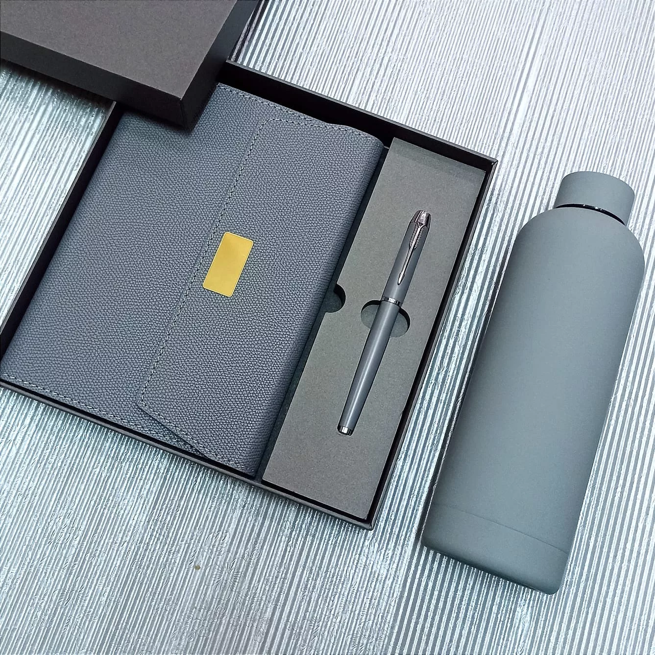 Notebook, Pen and Flask Gift Set