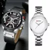 Curren Silver Couple Wrist Watch Set