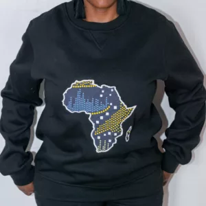 Black Sweatshirt with African Map Ankara Print