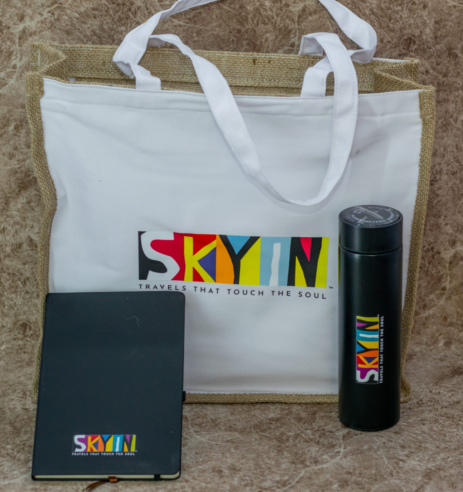 Customized Jute Bag, Notebook And Thermal flask Combo