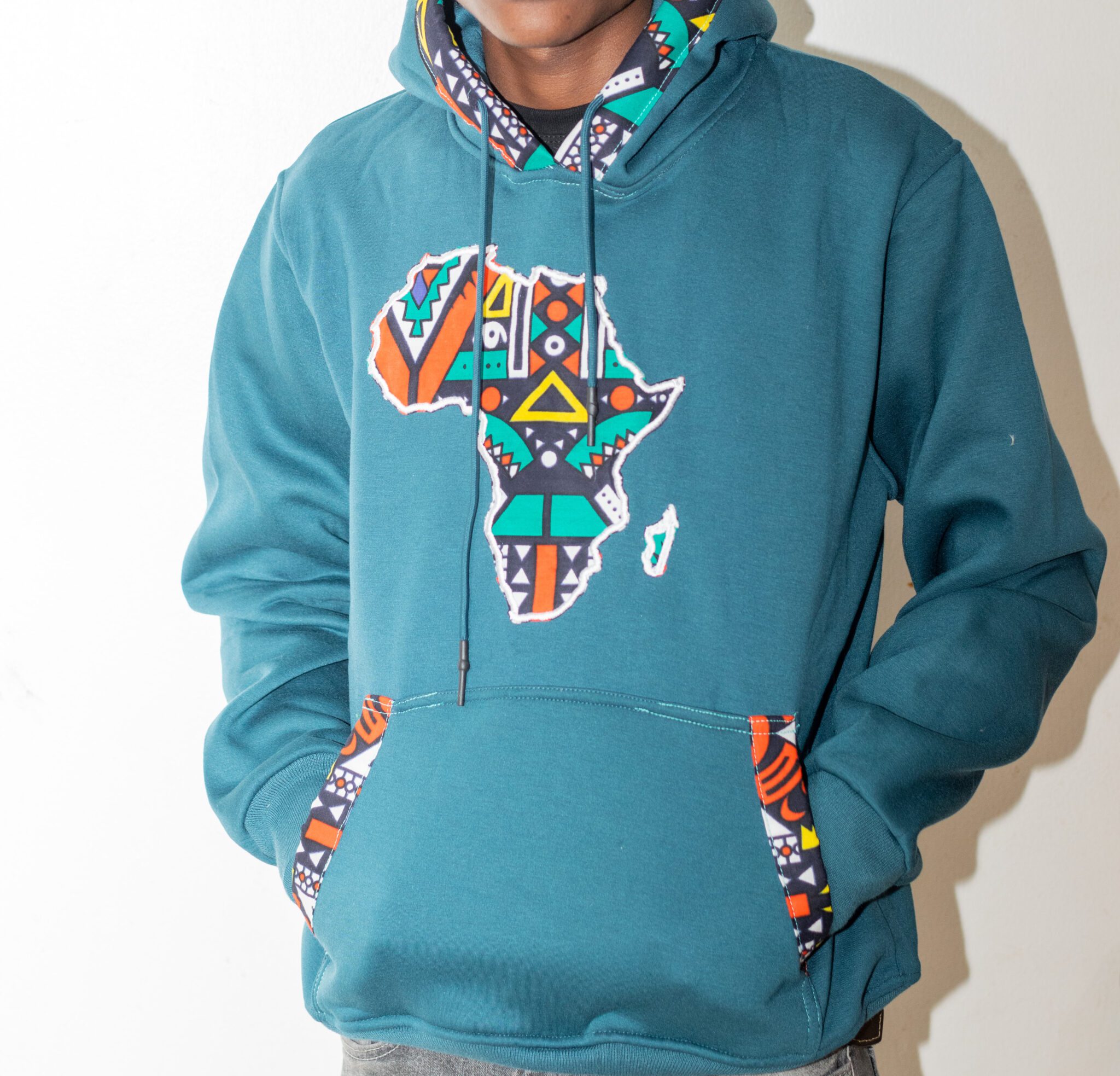 Blue African Hoodie With Ankara Touch