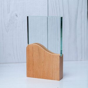 Crystal Square Award With A Wooden Base