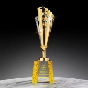 Crystal Base Gold Trophy Award
