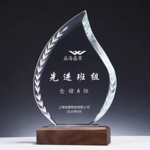 Custom Crystal Trophy Award With Wood Base Craft