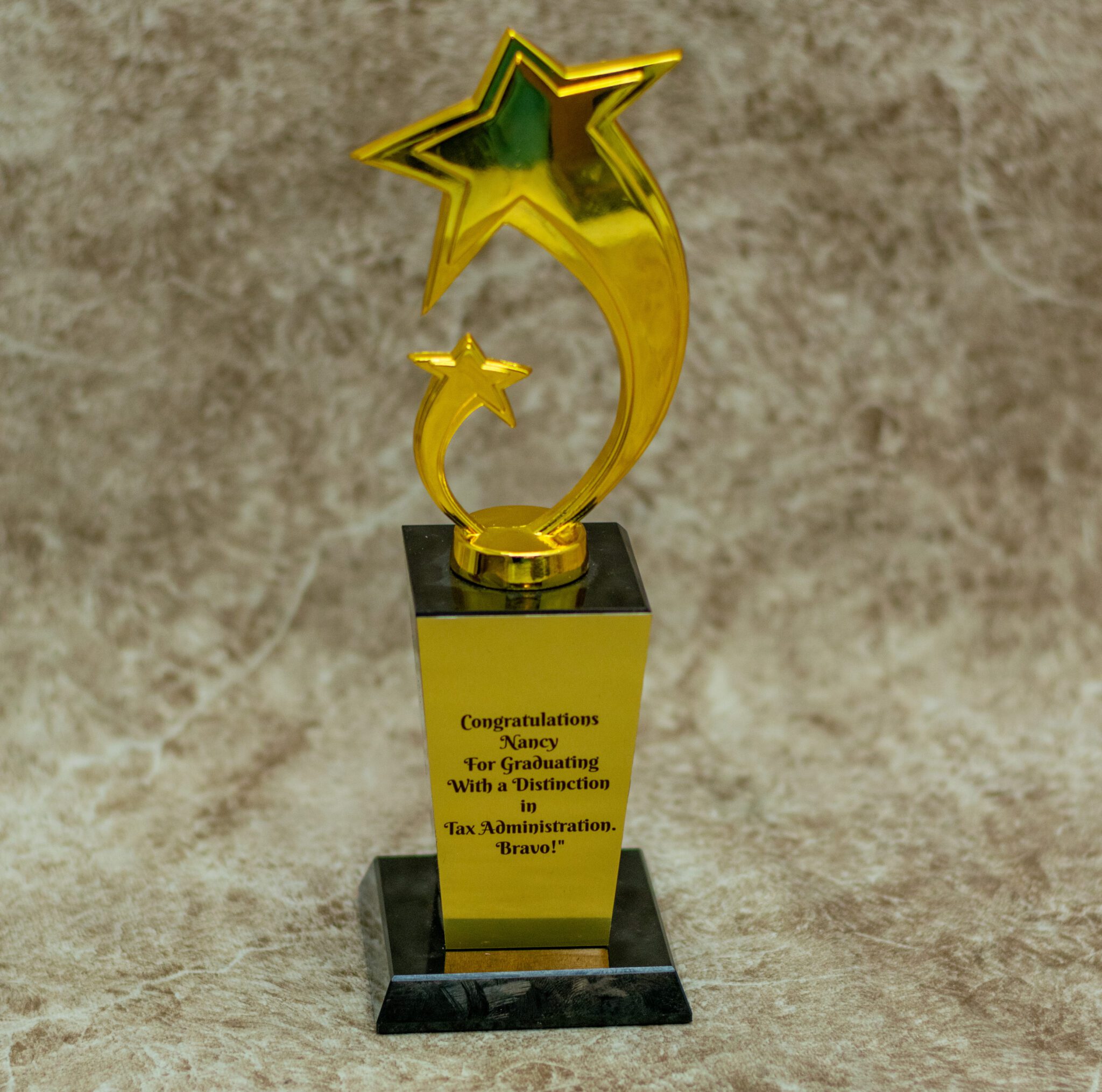 Golden (Gold Plated) Crystal Trophy Award