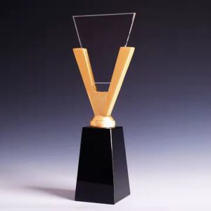 V shaped crystal trophy award