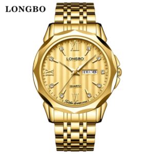 LONGBO Men Classic Stainless Steel Gold Wrist Quartz Watch