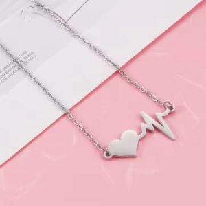 Silver Stainless Steel Pendant Women Heartbeat Necklace Jewelry