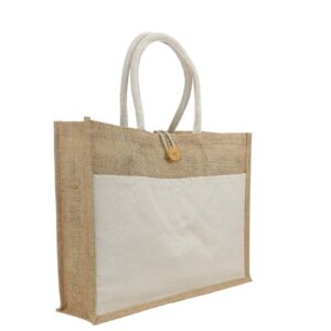 Eco-Friendly Jute Bags With Front Cotton Pocket & Button Closure
