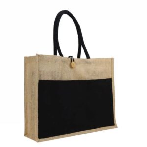 Jute Bag With Black Cotton Pocket And Handle