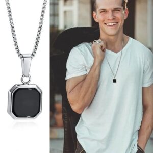Men's Black Stone Pendant Necklace