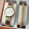Elegant Ladies Gold Watch and Crystal Bracelet Set - Perfect Gift Combo