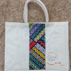 Eco-Chic White Jute Bag with Ankara Touch
