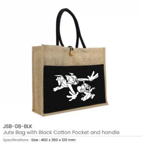 Eco-Friendly Jute Bag with Black Cotton Pocket