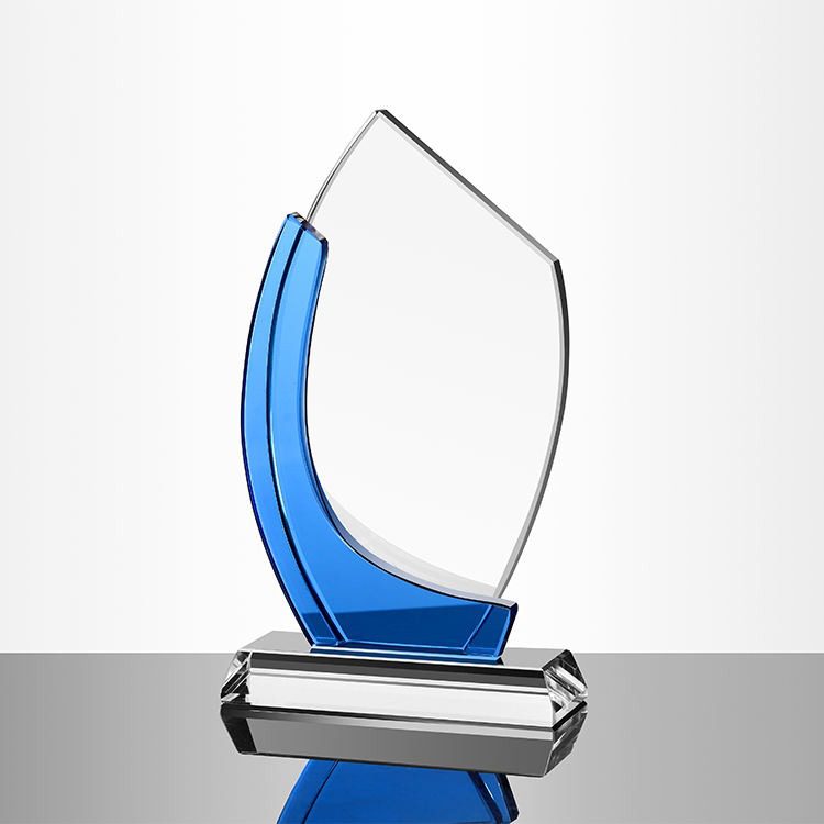Premium 21cm Crystal Blue Curve Trophy