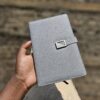 Premium Grey Leather Notebook with Strap Closure