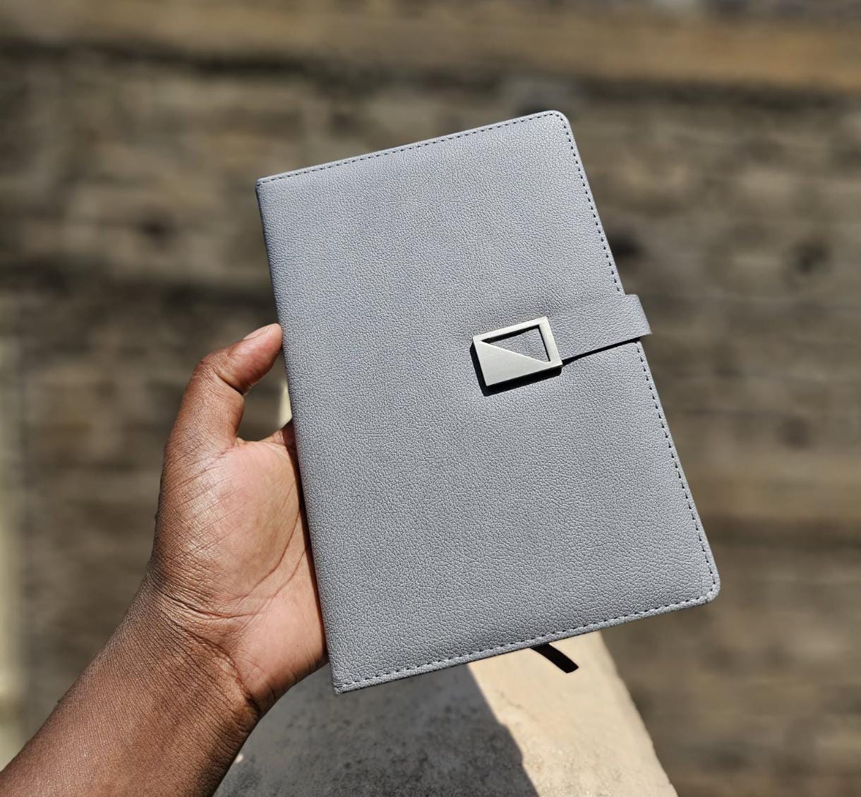 Premium Grey Leather Notebook with Strap Closure