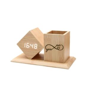 Personalized Wooden Digital Clock & Pen Holder