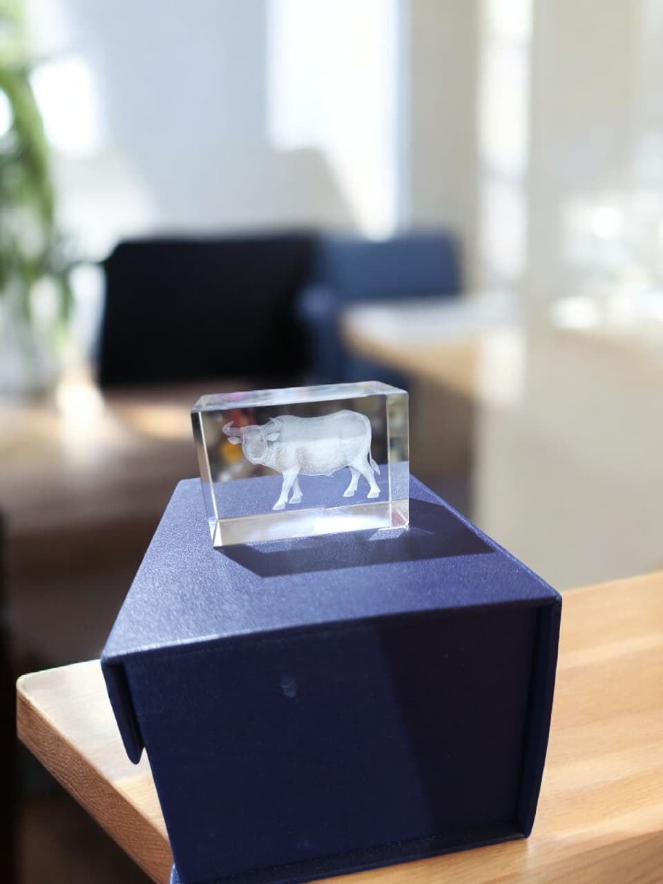 3D Laser-engraved Crystal Buffalo
