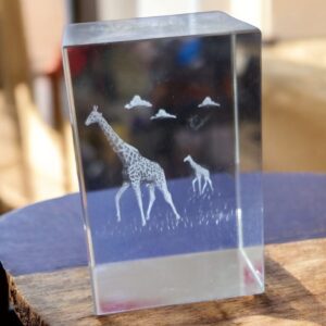 3D Crystal Giraffe Scene - Miniature Safari Art in Premium Glass