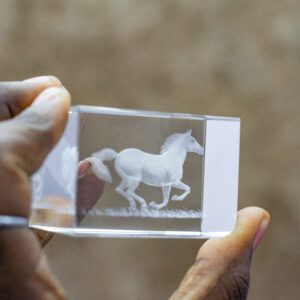 3D Laser Engraved Crystal Horse