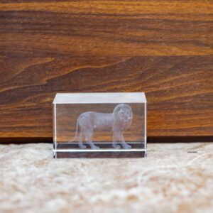 3D Laser-Etched Crystal Lion