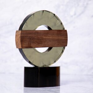 Crystal & Hardwood Circle Award – Elegant Corporate Recognition Piece (21.5cm)
