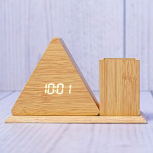 Bamboo LED Clock with Pen Holder
