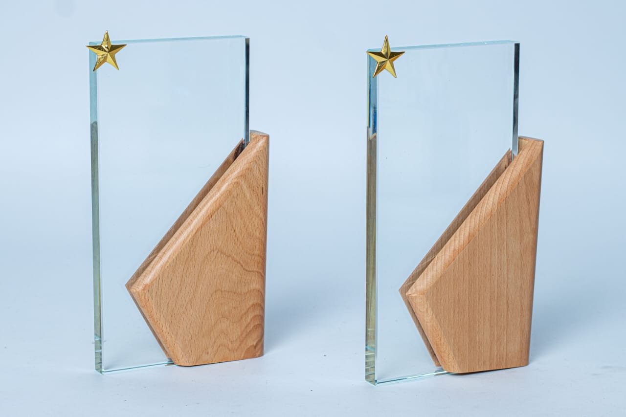 Handcrafted Glass and Wood Star Trophy
