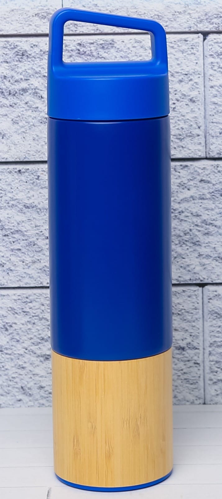 The Cobalt & Bamboo Insulated Flask