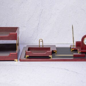 Premium Mahogany Wood Desk Organizer Set