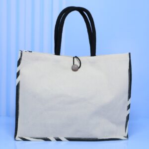 A3 Zebra Print Buttoned Jute & Canvas Bag