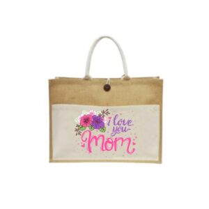 Eco-Friendly "I Love You Mom" Jute Tote Bag