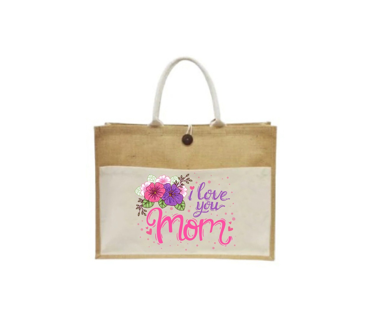Eco-Friendly "I Love You Mom" Jute Tote Bag