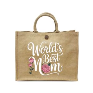 World's Best Mom" Jute Tote Bag
