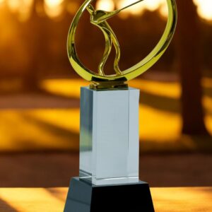 Premium Crystal and Gold Golf Trophy