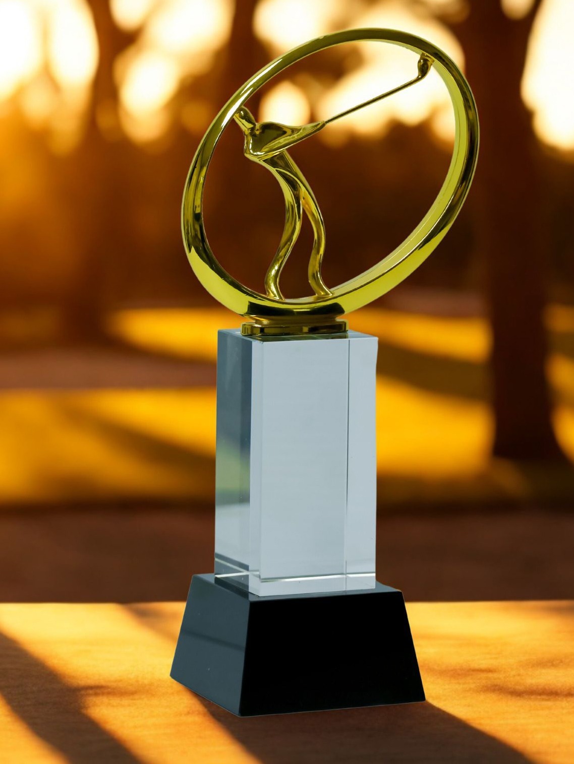 Premium Crystal and Gold Golf Trophy
