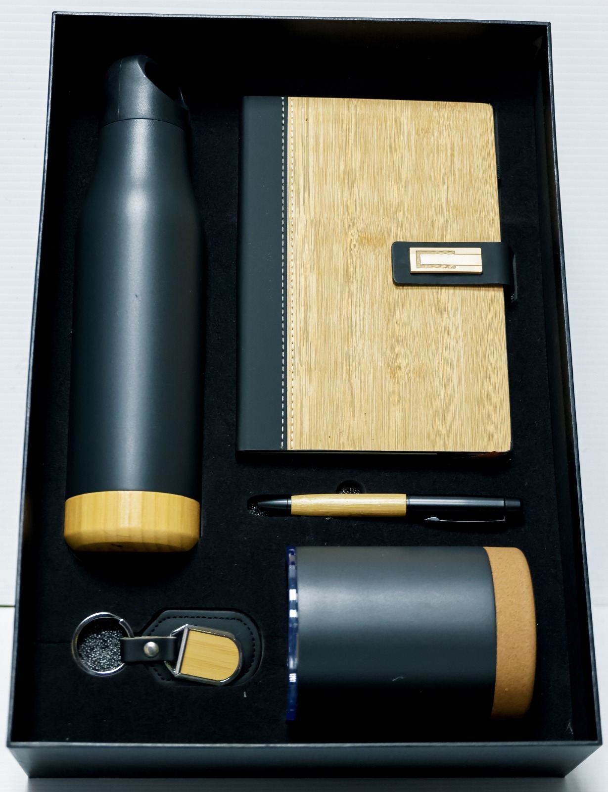 Eco-Premium Bamboo & Matte Black Corporate Gift Set