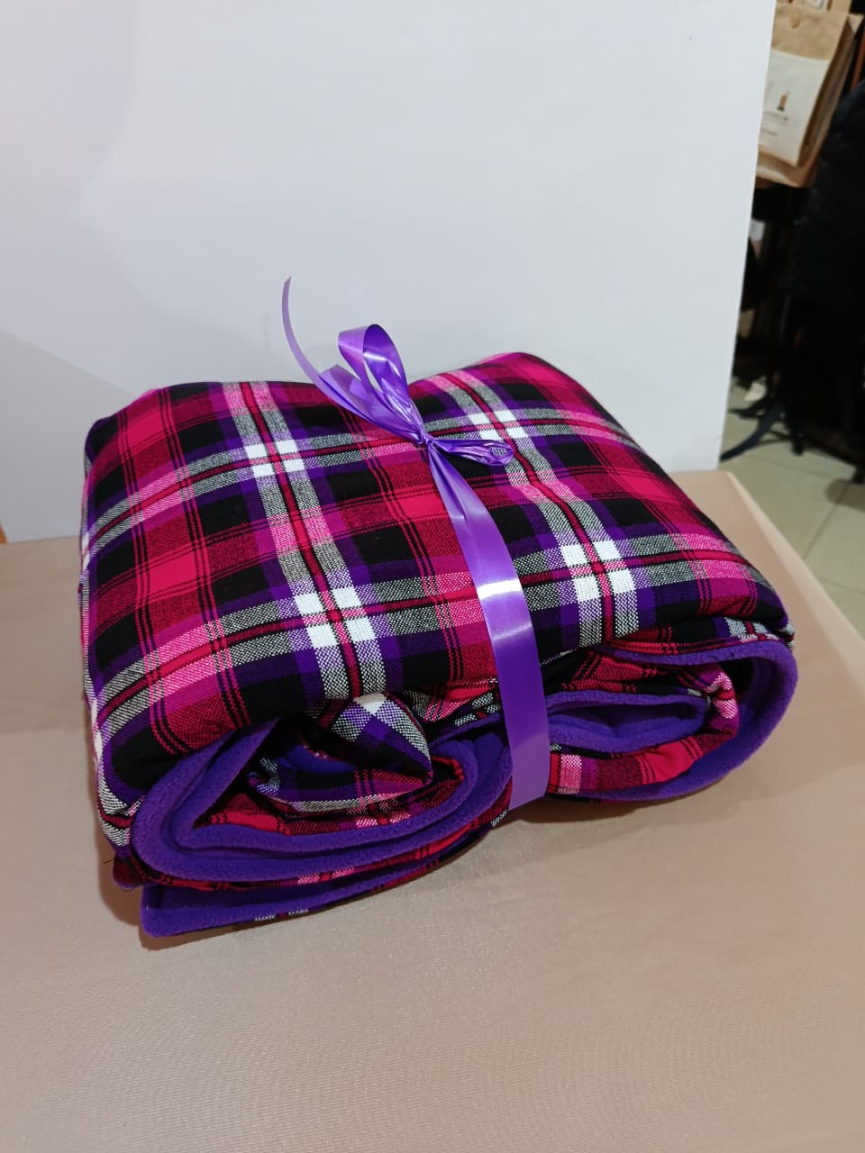 Fleece-Lined Maasai Shuka Blanket